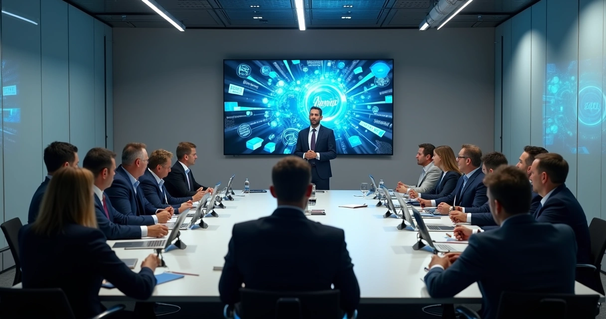 Workshop empresarial com executivos aprendendo inovações do setor 