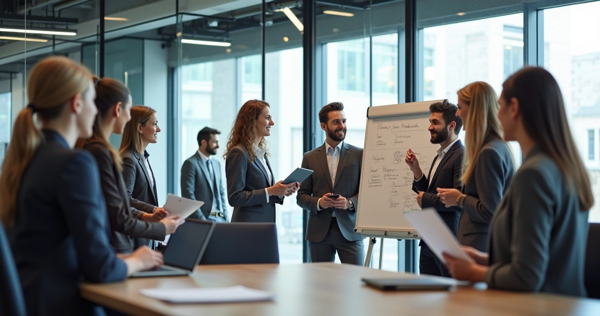 Pessoas em workshop trocando experiências de TI e vendas. 