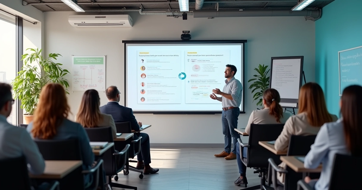 15 Erros Comuns de SDR que Comprometem a Prospecção B2B 4 Oficina de capacitação de SDRs com instrutor e participantes atentos