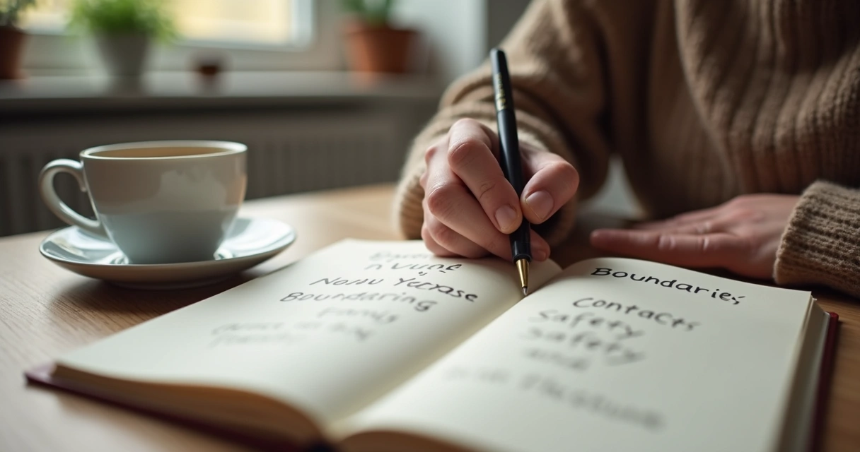 Person writing notes about family boundaries
