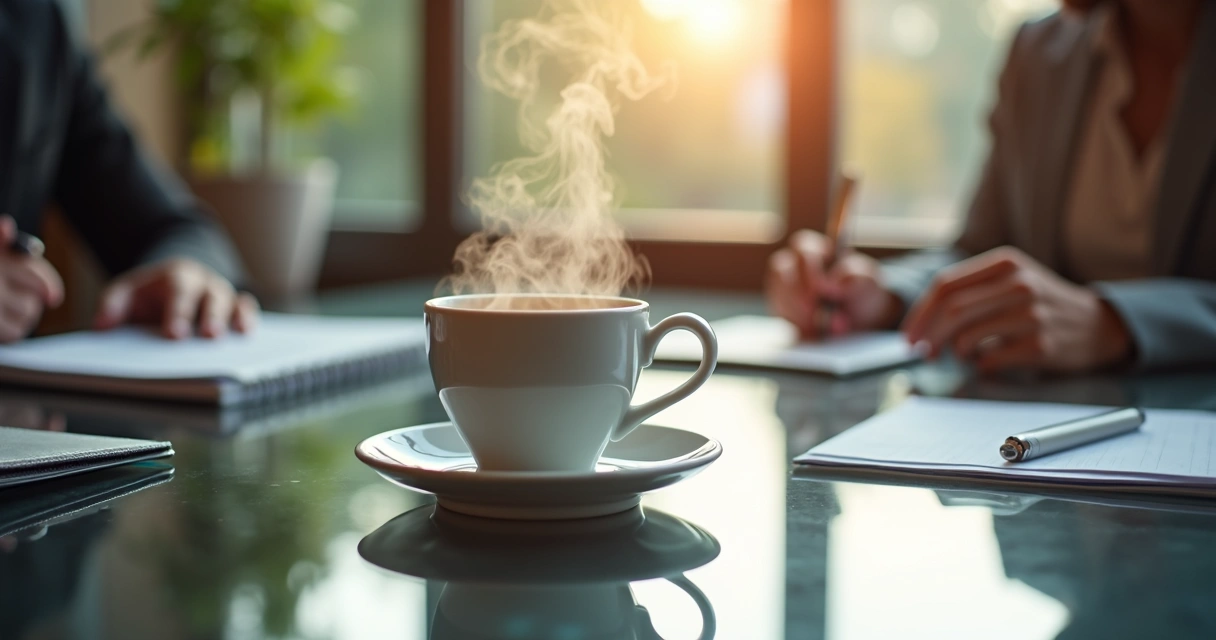 Xícara de café arábica em evento corporativo 