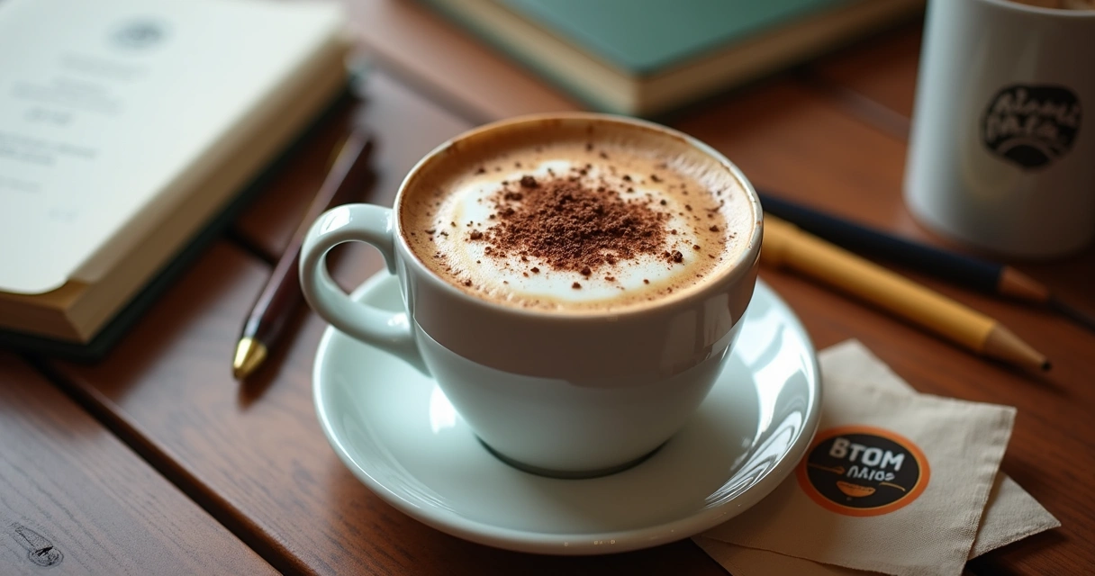 Xícara de café especial com chocolate e canela