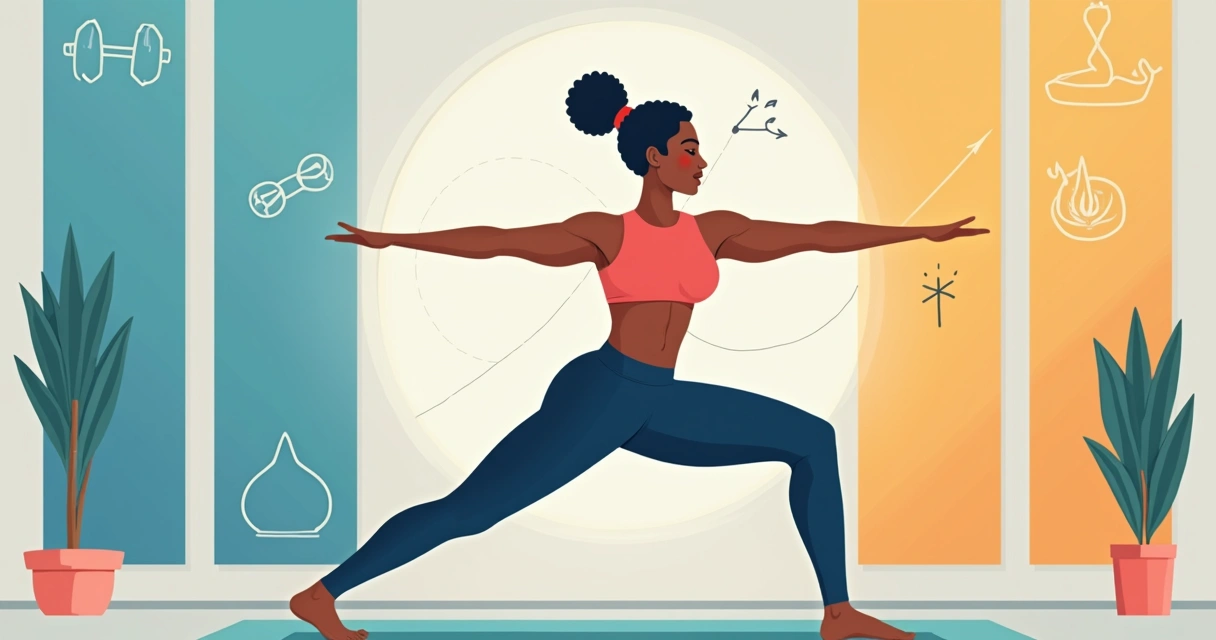 Pessoa em postura de yoga de força mostrando desenvolvimento muscular em estúdio moderno 