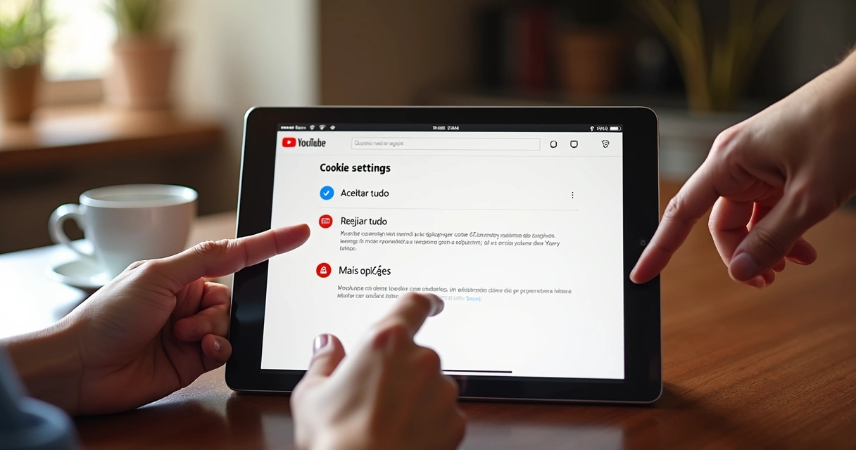 Tela de configuração de cookies do YouTube 