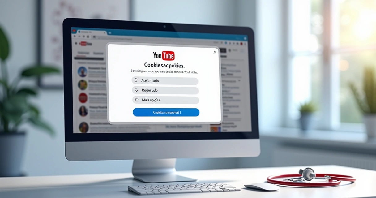 Configuração de cookies no YouTube em uma tela de computador 