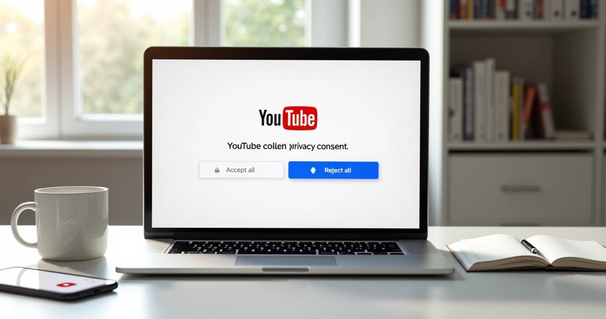 Tela do YouTube com aviso de cookies e opções de controle de dados 