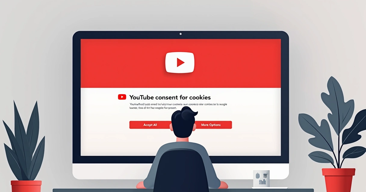 Tela de consentimento de cookies do YouTube com botões de aceitar, rejeitar e mais opções 
