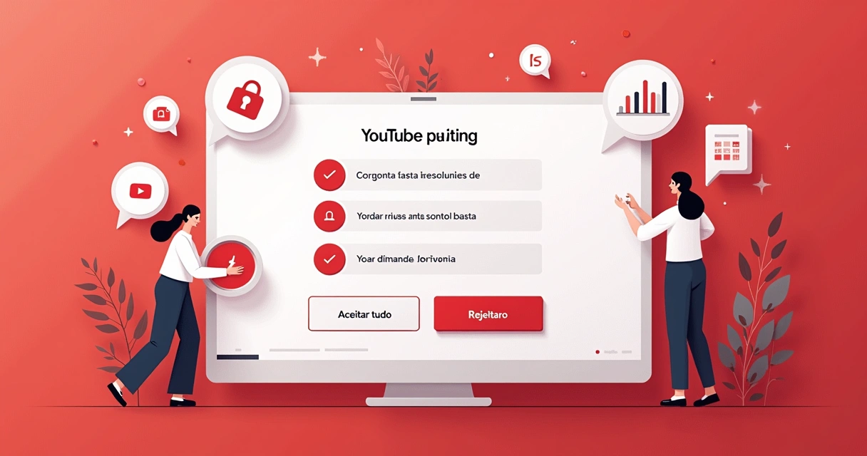 Tela de privacidade do YouTube exibindo opções para aceitar ou rejeitar cookies 