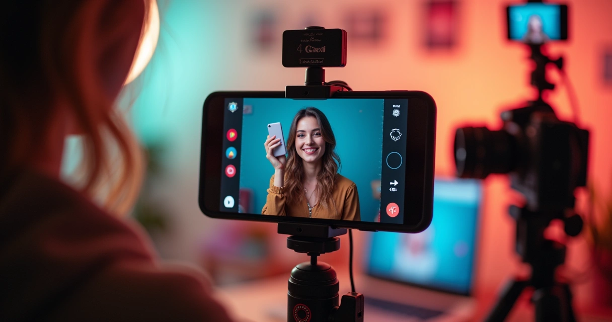 Celular filmando vídeo para Instagram e Tiktok
