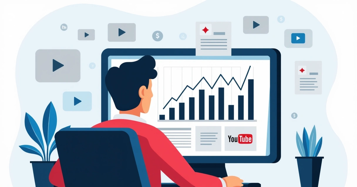 Pessoa analisando gráficos de receitas do YouTube no computador 