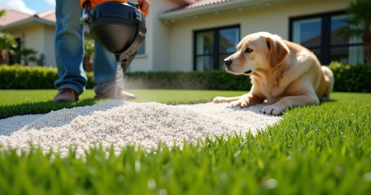 Zeolite infill being installed in pet-friendly artificial turf 