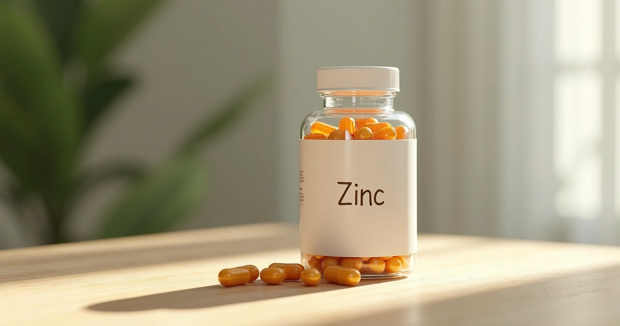 Frasco de cápsulas veganas de zinco com rótulo limpo