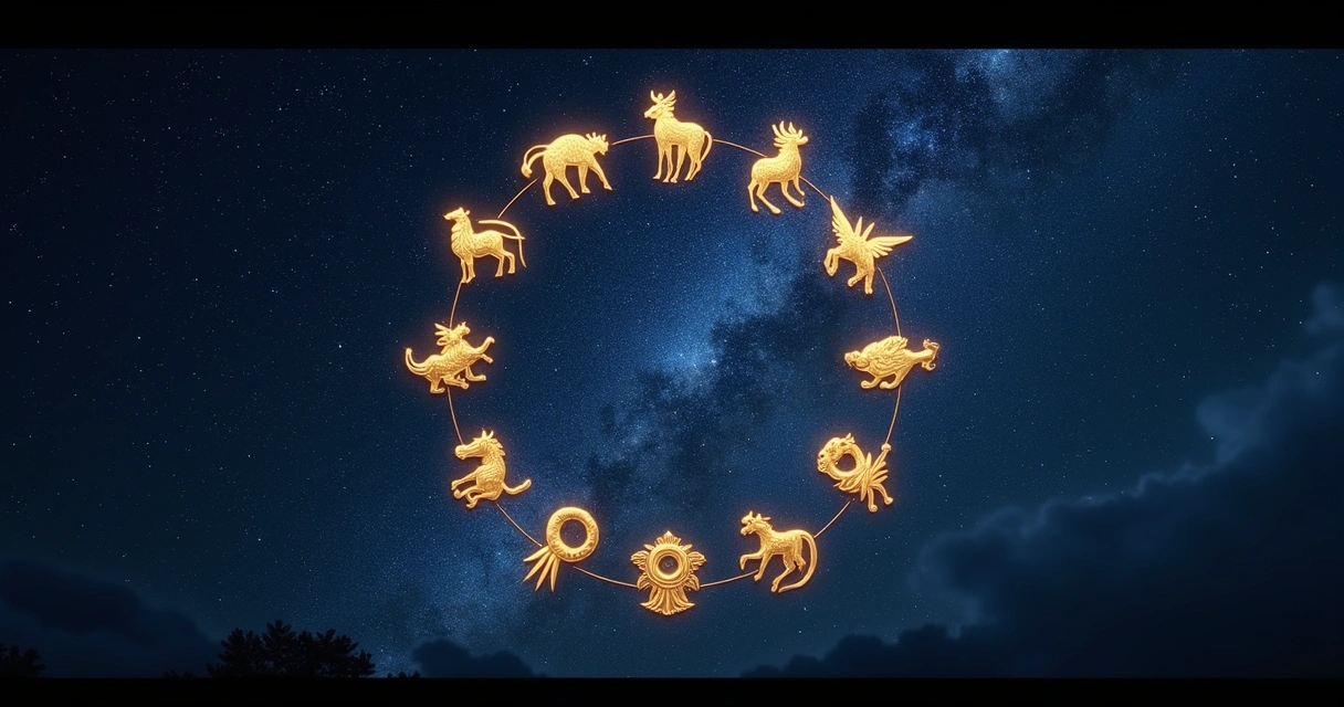 Zodiac symbols on night sky background 