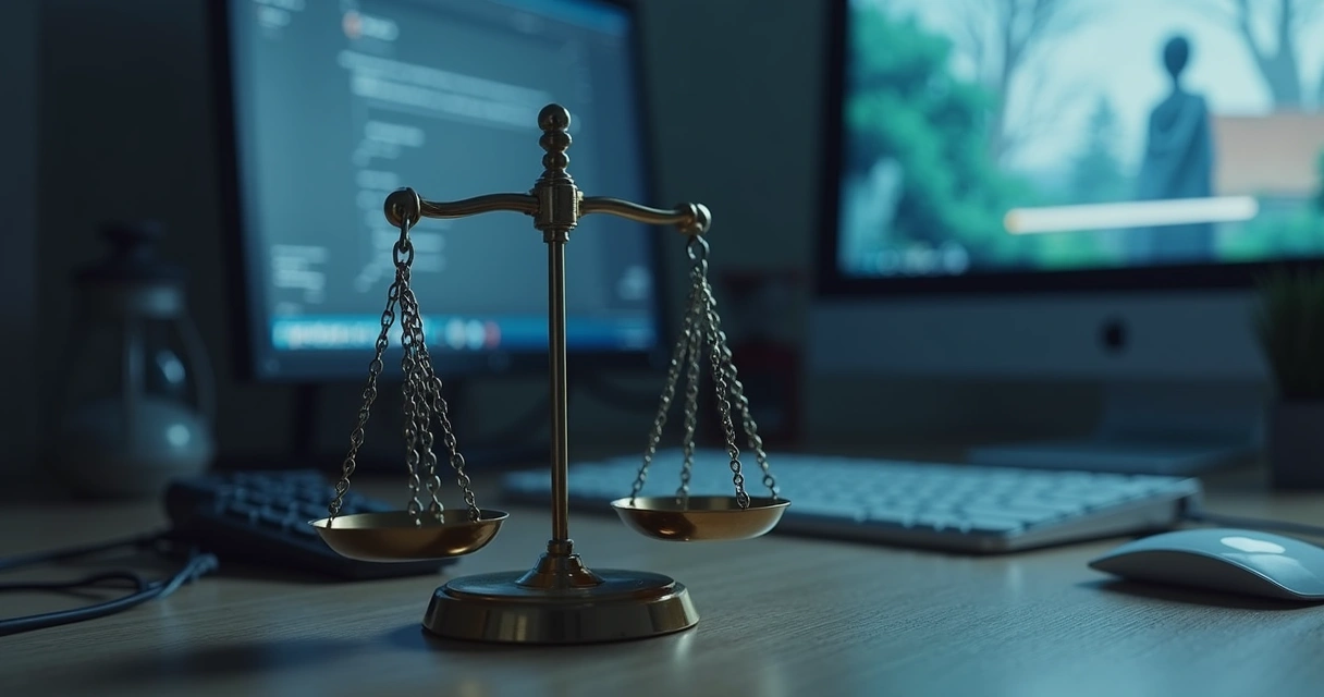 Símbolos de justiça e fansub conectados por cabos de rede 