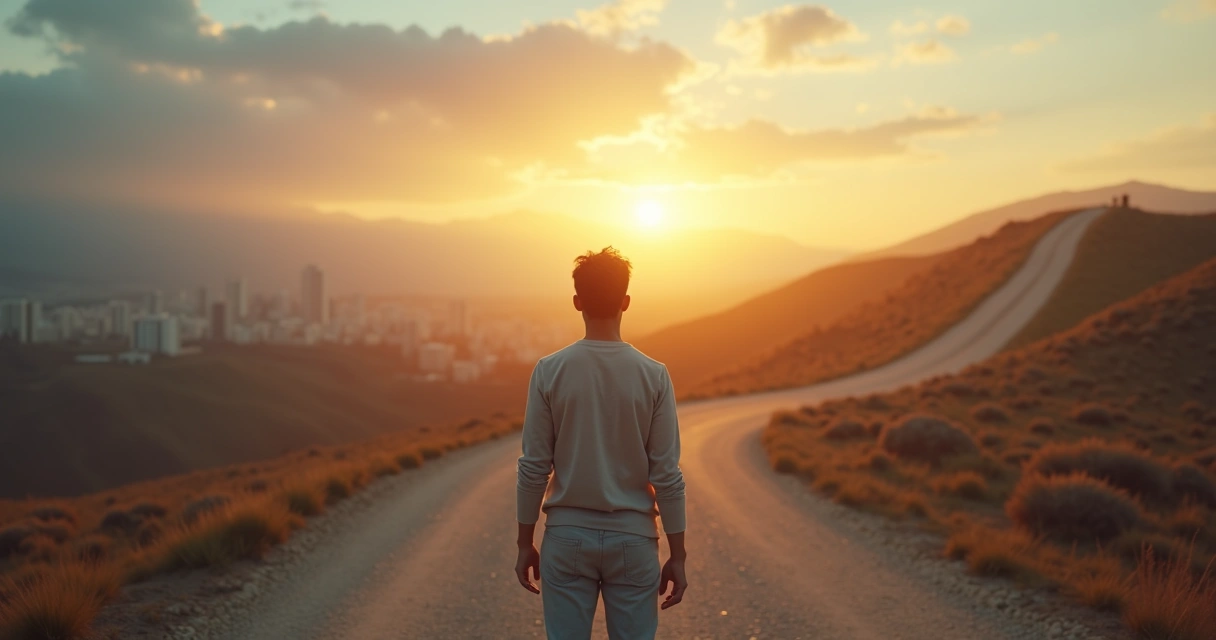 Pessoa diante de dois caminhos representando a zona de conforto mental e a mudança consciente 