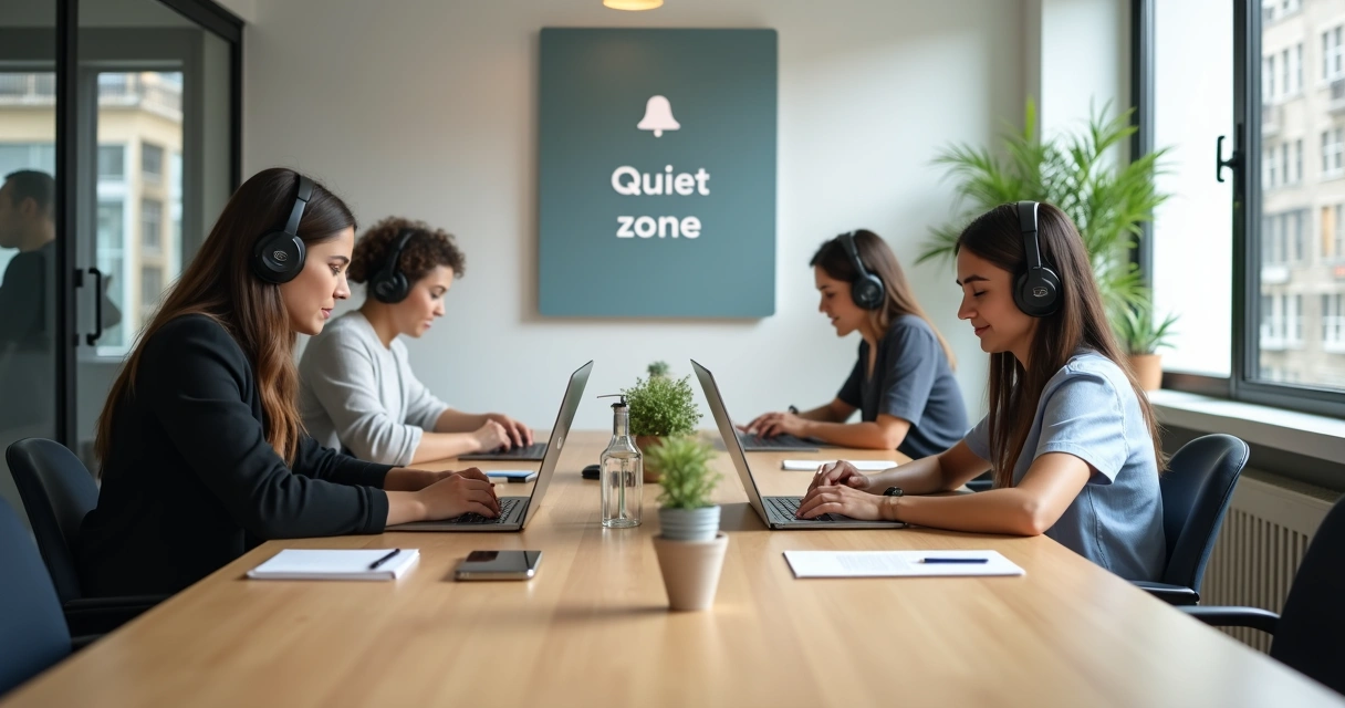 Profissionais usando fones em área silenciosa de coworking moderno 