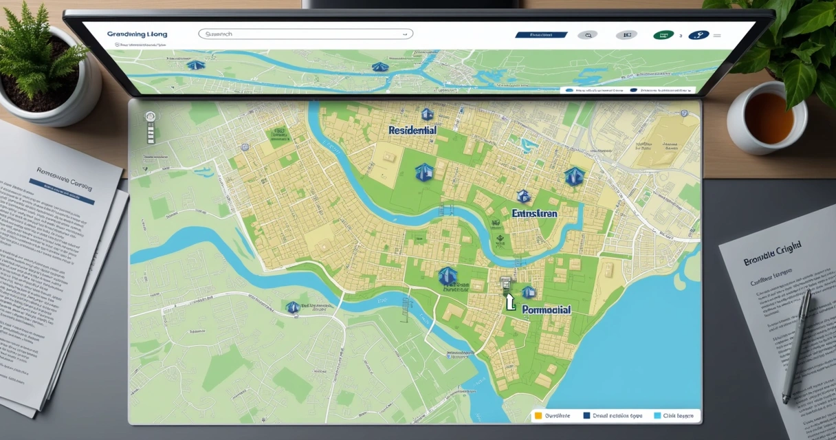 Vista aérea de mapa urbano digital colorido 