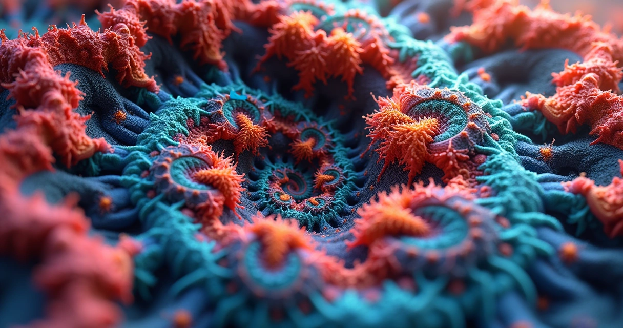 Zoom em fractal do conjunto de Mandelbrot mostrando detalhes coloridos 